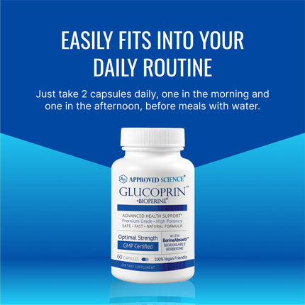 Approved Science Glucoprin – 250 mg Berberine, Mulberry, Cinnamon | 60 Vegan Capsules | Pack of 6 | Made in USA