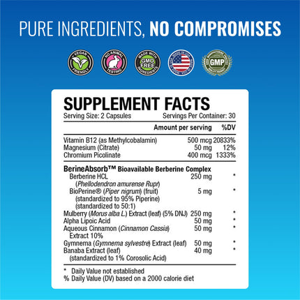 Approved Science Glucoprin – 250 mg Berberine, Mulberry, Cinnamon, BioPerine – Non-GMO, Made in USA – 3-Pack, 60 Vegan Capsules per Bottle