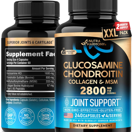 Glucosamine Chondroitin MSM Collagen – Joint Support (240 Caps) | Made in USA