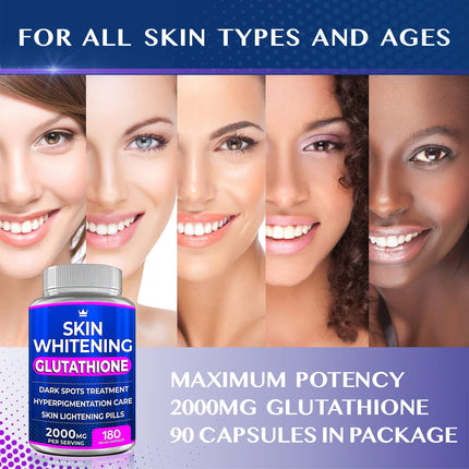 Glutathione Whitening Pills - 180 Capsules | 2000mg Glutathione