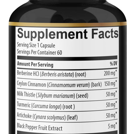 Berberine with Ceylon Cinnamon, Turmeric, Milk Thistle – 120 Capsules, 4 Months