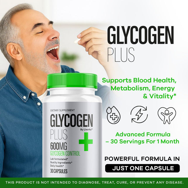 (2 Pack) Glycogen Plus – 600mg Capsules, All-Natural Glycogen Support