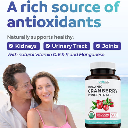 Organic Cranberry Pills 50:1 Concentrate – 25,000mg, Vegan, 60 Capsules
