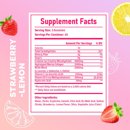 Creatine for Women Gummies – Monohydrate with Collagen, BCAAs & Vitamins (Sugar-Free, Vegan)