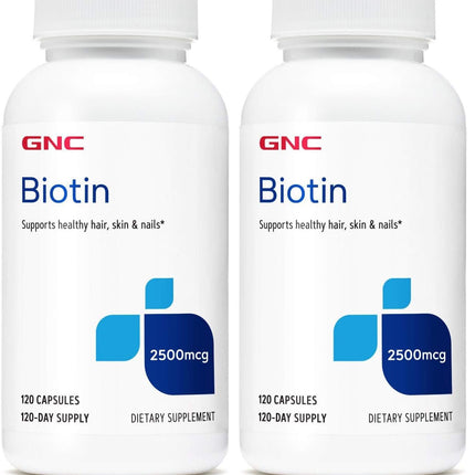 GNC Biotin 2500mcg Supplement – Hair, Skin & Nails, 120 Servings (Pack of 2)