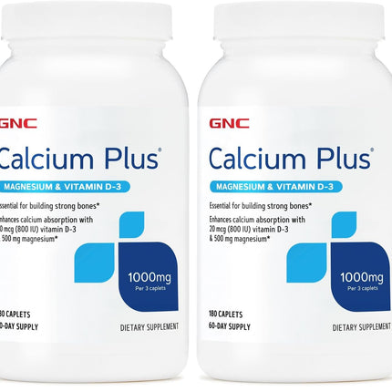 GNC Calcium Plus Magnesium & Vitamin D-3 1000mg - 180 Count (Pack of 2) | Strong Bones