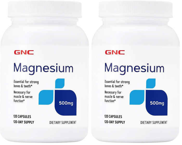 GNC Magnesium 500mg – 120 Capsules (Pack of 2) Supports Calcium Absorption & Strong Teeth