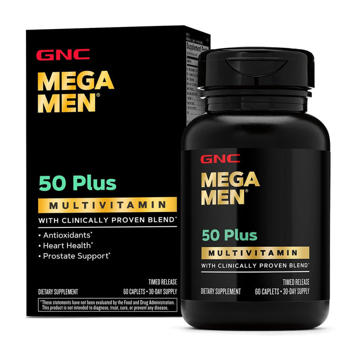 GNC Mega Men 50 Plus Multivitamin Caplets - Clinically Proven for Heart & Prostate Health | 60 Count