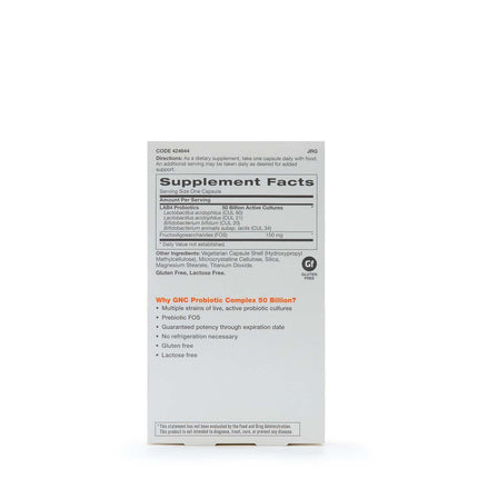 GNC Probiotic Complex Daily Need Supplement – Digestive & Immune Support, 50 Billion CFUs, 60 Vegetarian Capsules