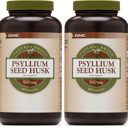 GNC Natural Brand Psyllium Seed Husk 500 mg - Digestive Health Support, 180 Capsules per Bottle (Pack of 2)