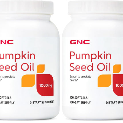 GNC Pumpkin Seed Oil 1000mg Softgels – Prostate Health Support, 200 Servings (Pack of 2)