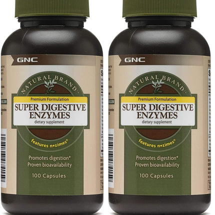 GNC Natural Brand Super Digestive Enzymes – 2-Pack, 100 Capsules | Supports Protein, Carbohydrate & Fat Digestion