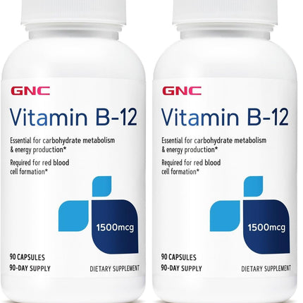 GNC Vitamin B-12 1500mcg - 90 Capsules (Pack of 2) | Energy Production