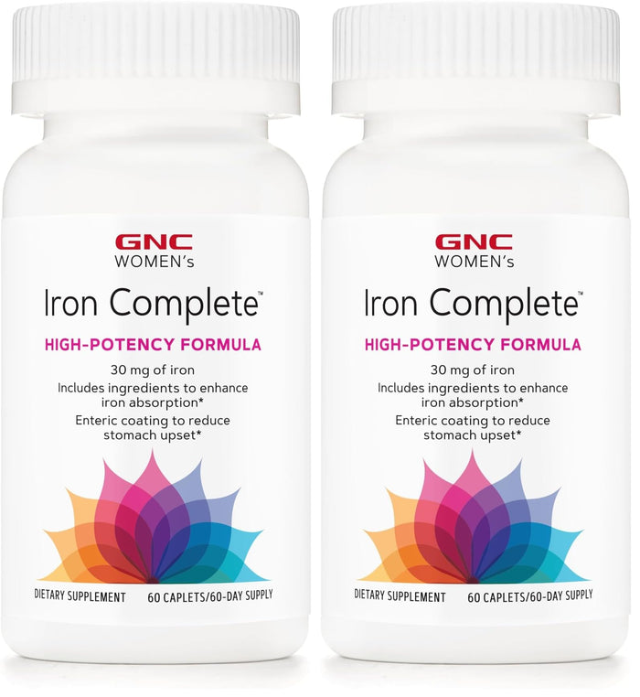 GNC Women's Iron Complete Multivitamin - 60 Caplets (Pack of 2) | Enhances Iron Absorption