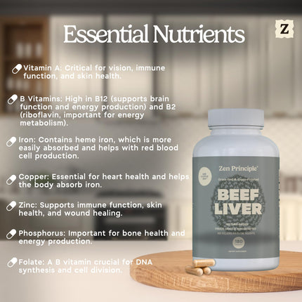 Zen Principle Beef Liver Supplement – Grass-Fed, Pasture-Raised, Desiccated Liver Capsules | No Hormones or GMO | 360 Capsules (2-Pack)