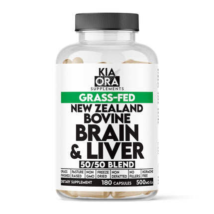 Grass-Fed Bovine Brain & Liver | Cognitive, Mood & Energy Support | New Zealand Sourced, Pasture-Raised, Freeze-Dried, Non-GMO | 180ct