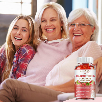 GREENPEOPLE Magnesium Glycinate Gummies 400mg — Sugar Free Raspberry Flavor, Vitamin D & B6 for Calm Support
