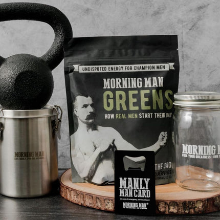 Morning Man Greens Probiotic Superfood Mix – 95mg Caffeine, 75+ Vitamins, Gluten Free, Vegan, 30 Servings