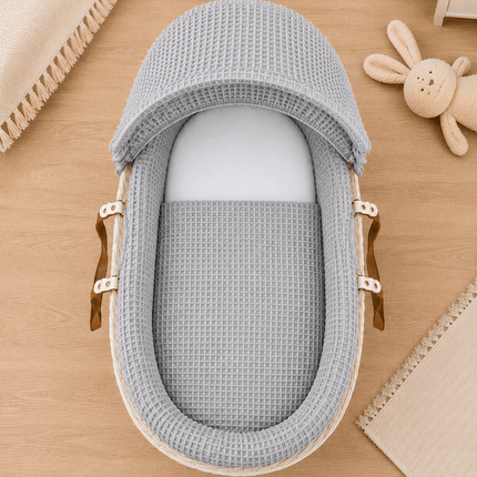 Grey Waffle Moses Basket Bedding Set (Basket Not Included!)