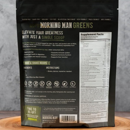 Morning Man Greens Probiotic Superfood Mix – 95mg Caffeine, 75+ Vitamins, Gluten Free, Vegan, 30 Servings
