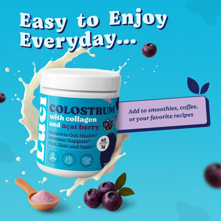 LUCI Colostrum, Collagen & Acai Powder | Gut Health, Immunity, Skin