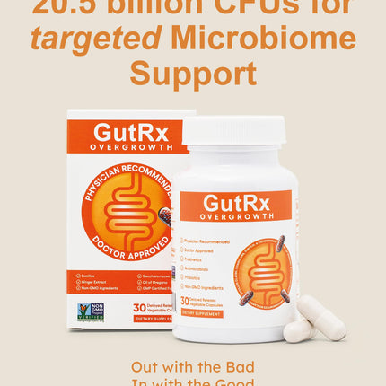 GutRx Overgrowth Probiotics for Gut Health — Saccharomyces boulardii, 30 Capsules