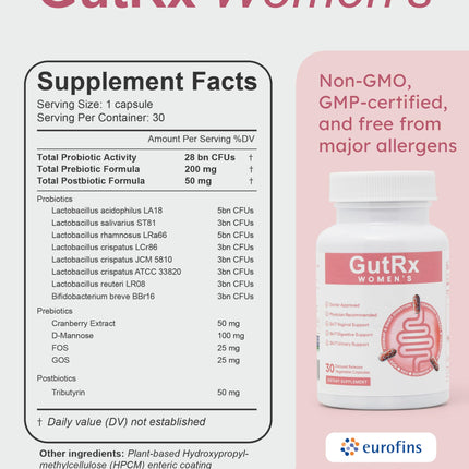 GutRx Women's Probiotic – 28B CFU with Cranberry & D-Mannose | Vegan