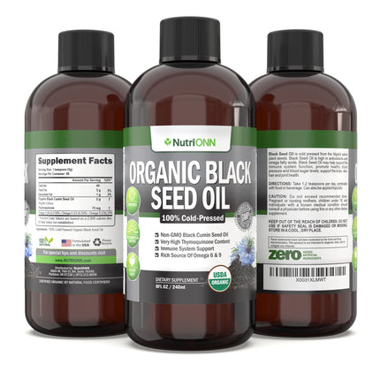 Organic Black Seed Oil – USDA Organic, Thymoquinone Rich, Cold-Pressed (8 oz)