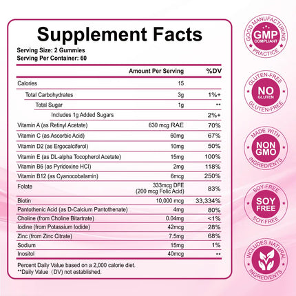 Hair Skin & Nails Gummies with 10,000mcg Biotin – Vitamin Supplement for Hair, Nails & Skin (240 Count)