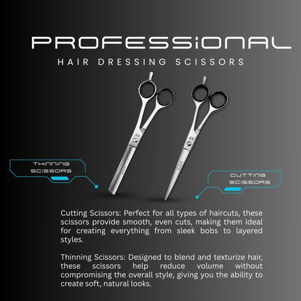 Haircut & Thinning Scissors Set - Silver 6.5 Inch