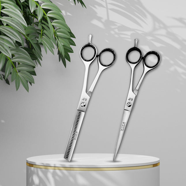 Haircut & Thinning Scissors Set - Silver 6.5 Inch