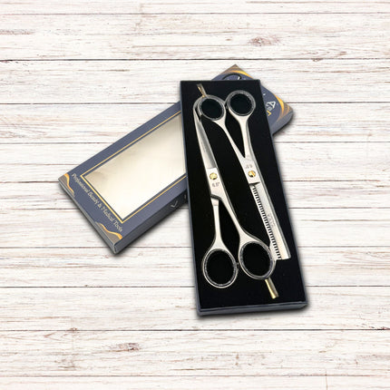 Haircut & Thinning Scissors Set - Silver 6.5 Inch