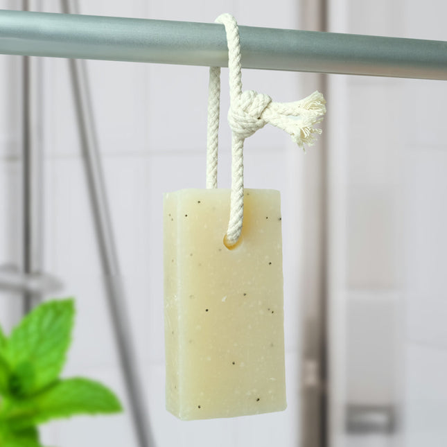 Natural Soap On A Rope - 'Fresh' Peppermint & Poppy Seeds 125g