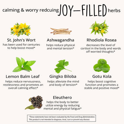 Joy-Filled Mood Support Supplement — 7-Herb Complex w/St. John's Wort (120 Ct) | Plant-Based Mood & Stress Support | Happy Healthy Hippie
