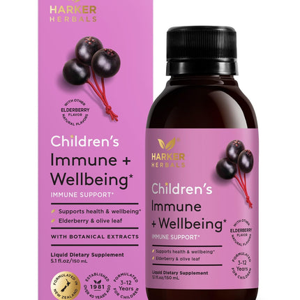 Harker Herbals Children's Immune & Wellbeing Herbal Syrup | Daily Immunity with Elderberry, Echinacea & Olive Leaf (5.1 fl oz)