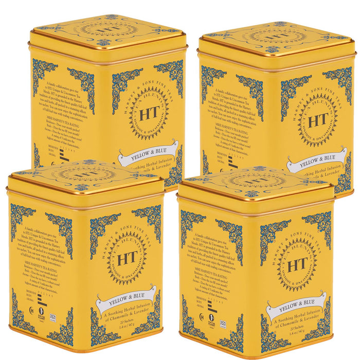 Harney & Sons Yellow and Blue Herbal Tea – Chamomile & Lavender, 20 Count per Tin (Pack of 4)