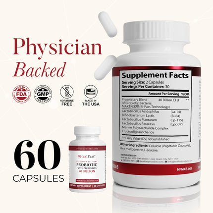 HealFast Physician Formulated Probiotic - 40B CFU | Gut Health | Non-GMO & Vegan | 30 Day Supply