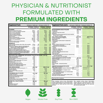 HealhtyCell AM/PM Healthspan System - 90+ Vitamins, Minerals, Protective Phytonutrients, Probiotics & Enzymes for Advanced Cellular Nutrition - 60 AM Tablets & 60 PM Tablets