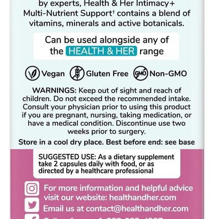 Health & Her Intimacy+ Multi-Nutrient Supplement for Women – Maca Root, Tribulus, Vegan (60 ct)