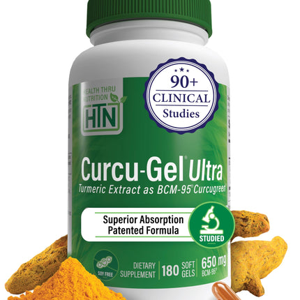 Health Thru Nutrition Curcu-Gel 650mg BCM-95 CurcuGreen Turmeric Curcumin – High Absorption, Non-GMO, 180 Count