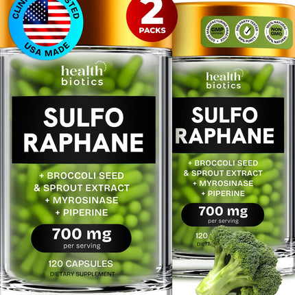 Healthbiotics Sulforaphane Supplement | Organic Broccoli Sprouts & Stabilized Sulforaphane – 240 Pills (2 Packs)