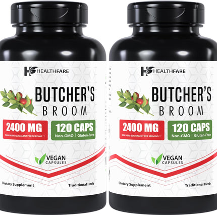 Healthfare Butcher’s Broom Capsules 2400mg – 120 Veg Capsules | Non-GMO, Gluten-Free (Pack of 2)