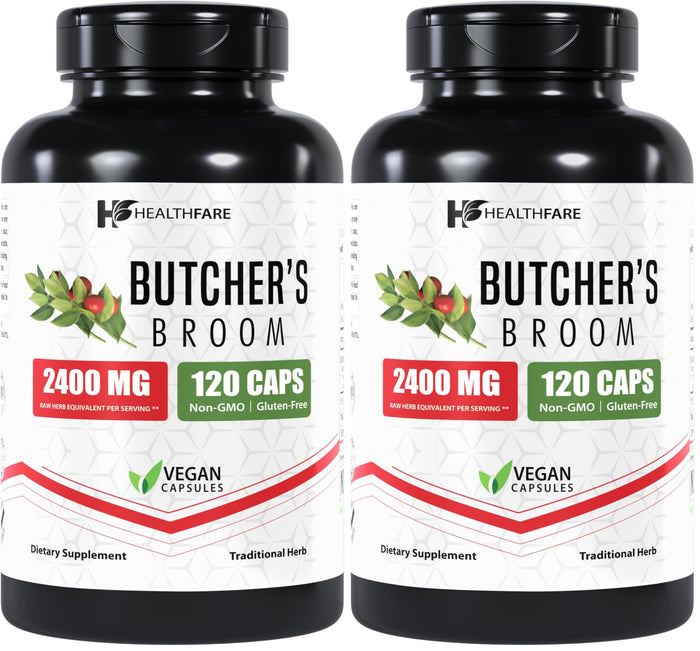 Healthfare Butcher’s Broom Capsules 2400mg – 120 Veg Capsules | Non-GMO, Gluten-Free (Pack of 2)