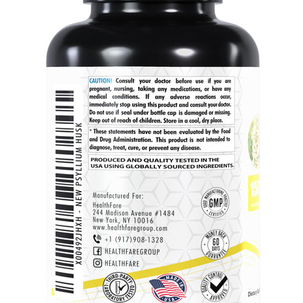 Healthfare Psyllium Husk Capsules 1500mg – 240 Veg Caps – Gluten-Free & Non-GMO Pack of 2