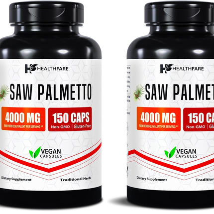Healthfare Saw Palmetto Extract Capsules 4000mg | 150 Capsules | Hair Growth for Men & Women | Non-GMO & Gluten-Free | Made in USA (Pack of 2)