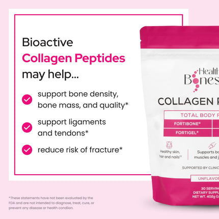 Healthy Bones Co. FORTIBONE Premium Bone Health Collagen Peptides with FORTIGEL, VERISOL & TENDOFORTE | 30 Servings