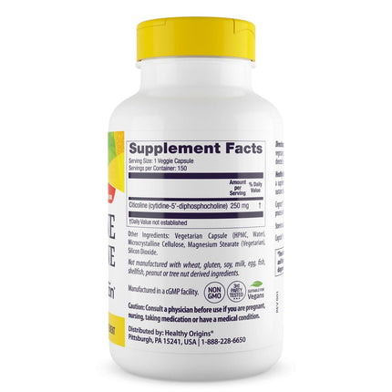 Healthy Origins Cognizin Citicoline 250 mg – Memory Support, CDP Choline (Non-GMO, Vegan, Gluten-Free) – 150 Veggie Capsules