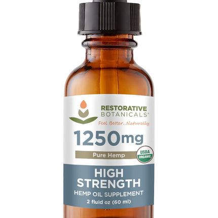 High Strength USDA Organic Hemp Oil Drops 1250mg – 2oz/60ml | Calming Relief