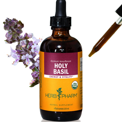 Herb Pharm Holy Basil (Tulsi) Liquid Extract – Certified Organic, Energy & Vitality (4 oz)