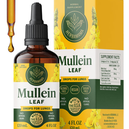 Herbamama Mullein Drops for Lungs - Vegan Lung Cleanse (56-Day Supply)
